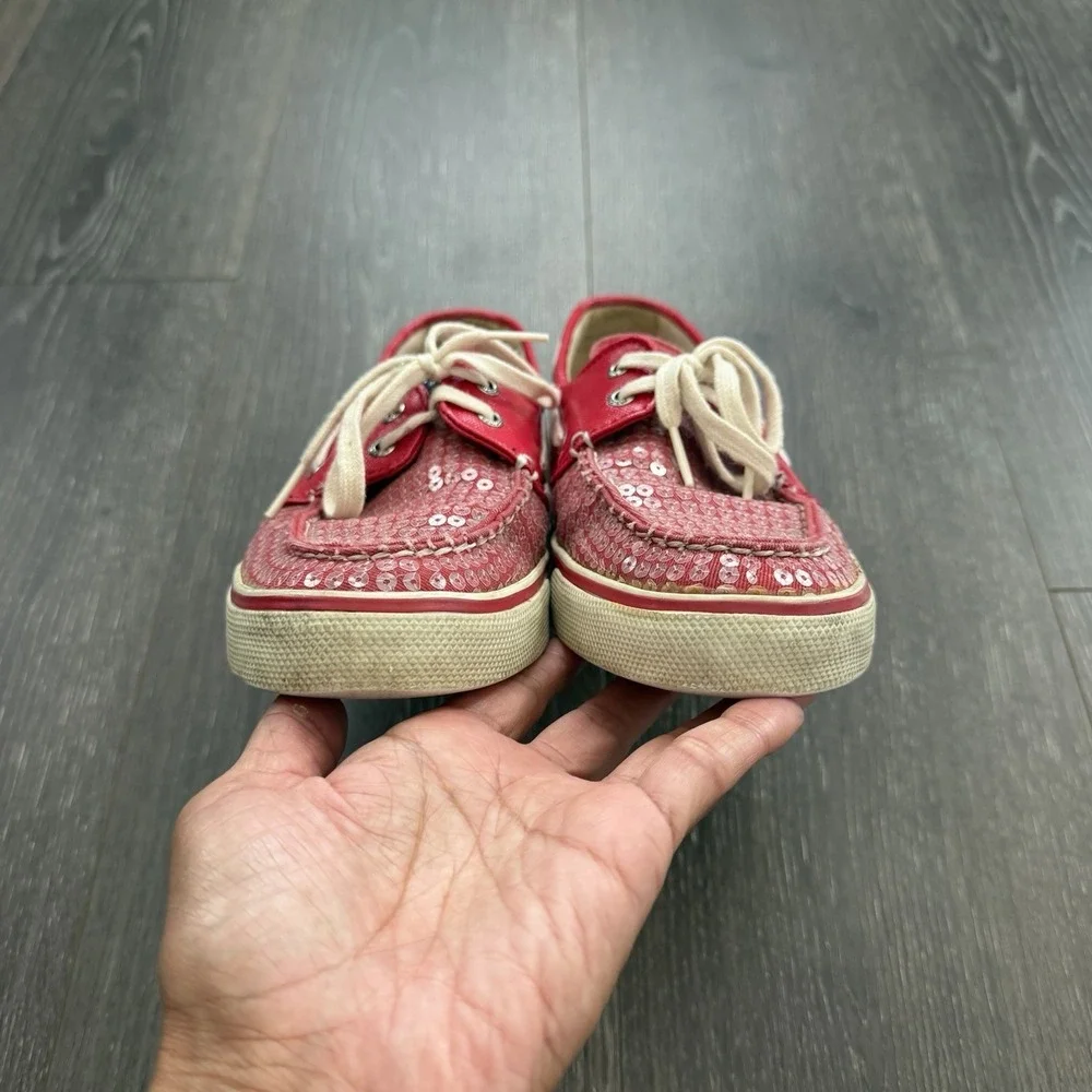 Sperry Top-Sider Womens 9 Bahama Boat Shoes Red Sequins Coastal Nautical Preppy